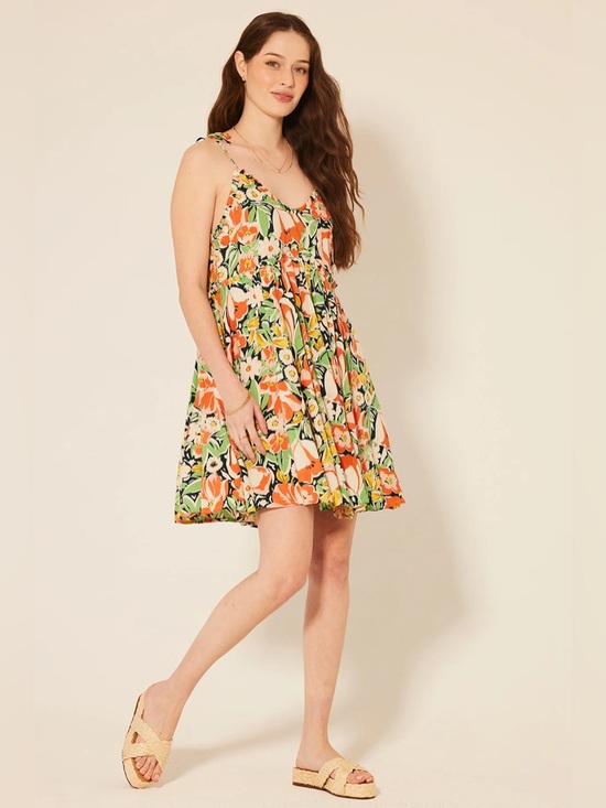 Patrons of Peace Dresses & Skirts - Patrons of Peace Malibu Floral Dress Orange Green Tie Shoulder Boho Mini EUC